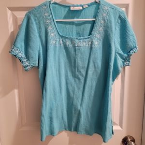 Denim & Co Floral Embroidered Top